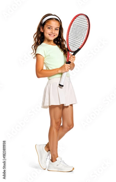 Obraz Smiling Young Latina Girl with Tennis Racket, Isolated Background