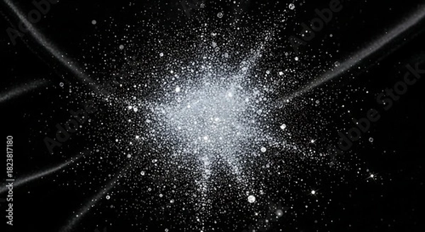 Fototapeta Abstract Cosmic Explosion with Bright White Particles in Dark Space Scene