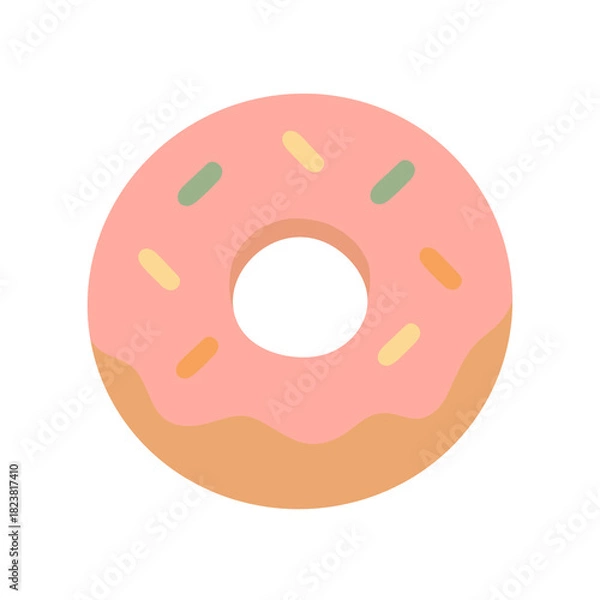 Fototapeta Sweet Temptation: A close-up shot of a single, delectable donut adorned with a vibrant pink glaze and a scattering of colorful sprinkles, tempting the senses with its delicious allure.