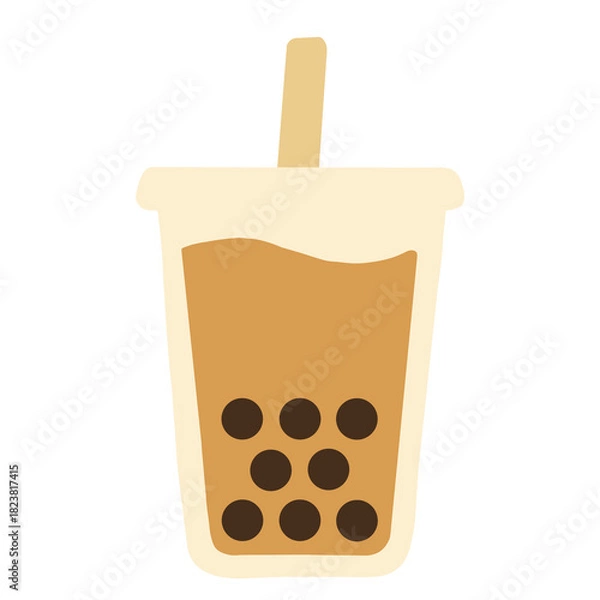 Fototapeta Bubble Tea Delight: A refreshing bubble tea, with tapioca pearls at the bottom, and straw, a sweet and delicious drink for a hot day.