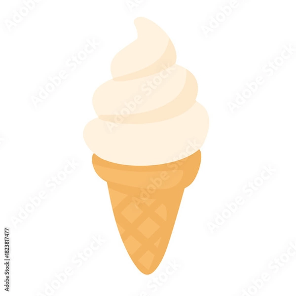Fototapeta Swirled Sweet Treat: An appetizing, light-colored soft-serve ice cream cone, a classic summer dessert, stands invitingly against a clean backdrop, promising a moment of cool sweetness.