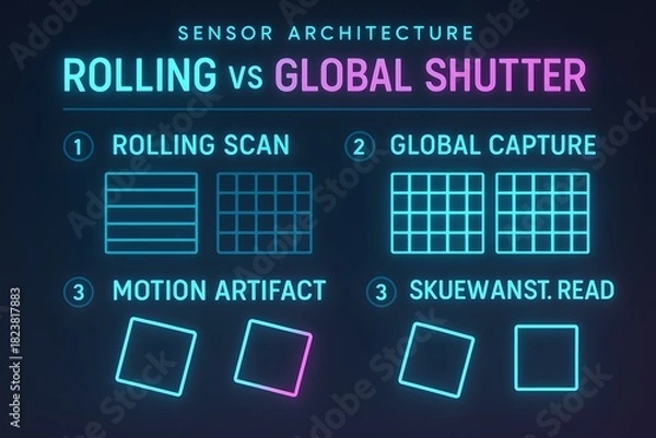 Fototapeta  Camera Shutter Types Infographic Comparing Global and Rolling Shutter for Photography Education
