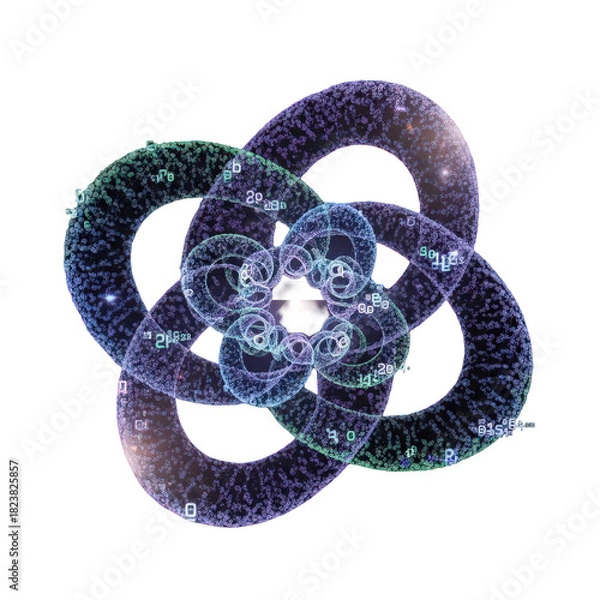 Obraz Abstract digital illustration of a complex, glowing, interconnected knot, symbolizing data, technology, and system, isolated on transparent background