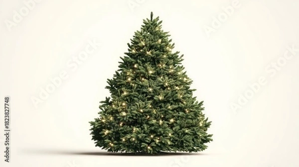 Obraz A beautifully decorated christmas tree with warm white lights and ornaments on a clean white background