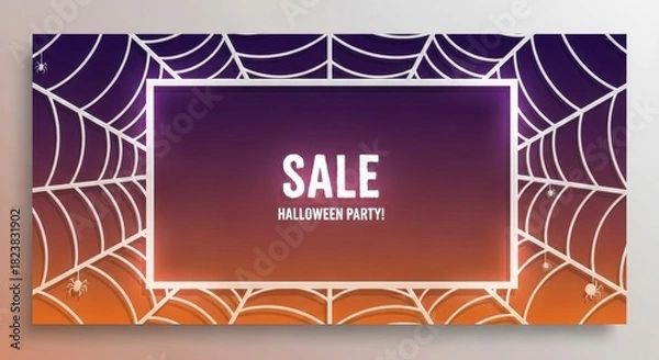 Obraz Enchanting halloween party sale banner with spectral spiderwebs and gradient twilight glow