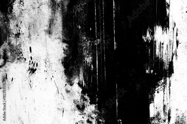 Obraz Abstract grunge black distressed texture on transparent or white PNG background. Ideal for creative overlays, retro designs, posters, and digital projects.