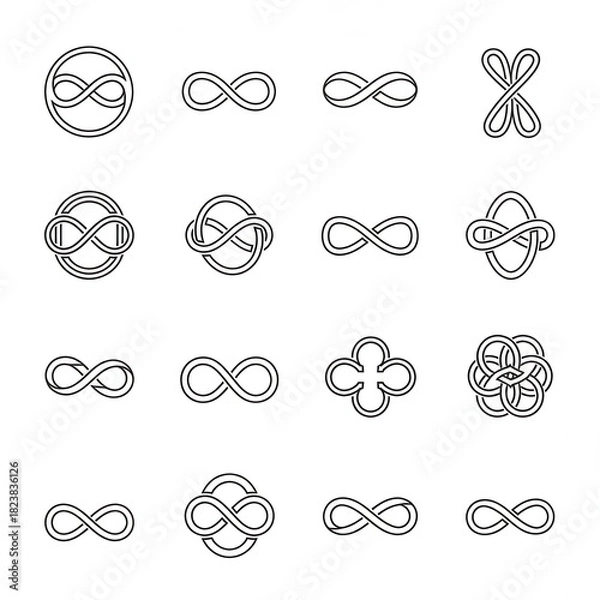Fototapeta Endless looping concepts: A collection of stylized infinity symbol variations and interpretations