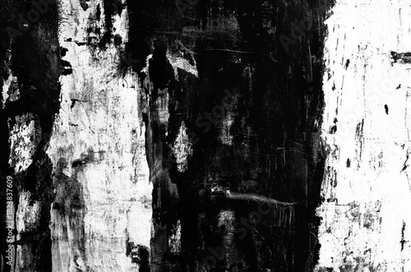 Obraz Abstract grunge black distressed texture isolated on white or transparent PNG background. Great for vintage overlays, poster designs, and digital art projects.