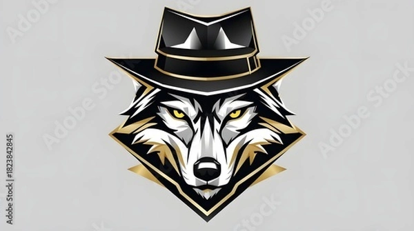 Fototapeta Stylized wolf head with sharp facial features and piercing yellow eyes