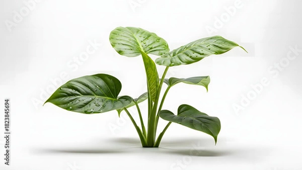 Fototapeta Lush philodendron plant with vibrant green leaves and water droplets, bringing a touch of nature indoors for a fresh, clean, and calming aesthetic