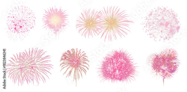 Obraz PNG Vibrant pink fireworks display, element set on transparent background