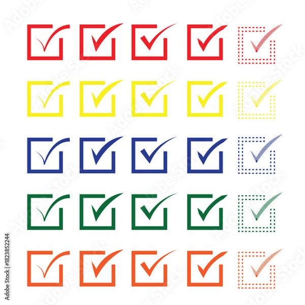 Fototapeta Multicolor Checkmark Icons Set – Colorful Checked Boxes for Lists, Tasks set
