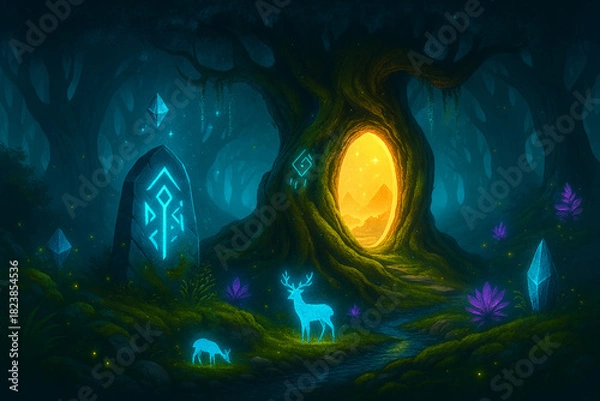 Fototapeta Abstract fantasy background with blue glowing light, water texture, and the concept of future human space design