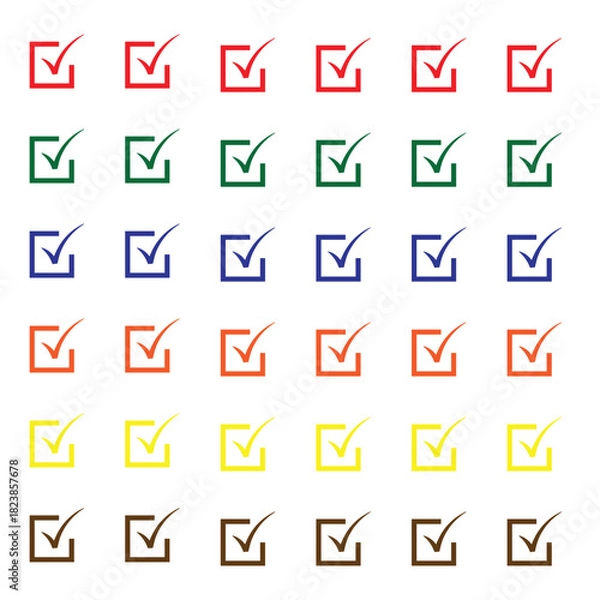 Fototapeta Multicolor Checkmark Icons Set – Colorful Checked Boxes for Lists, Tasks, and UI Design