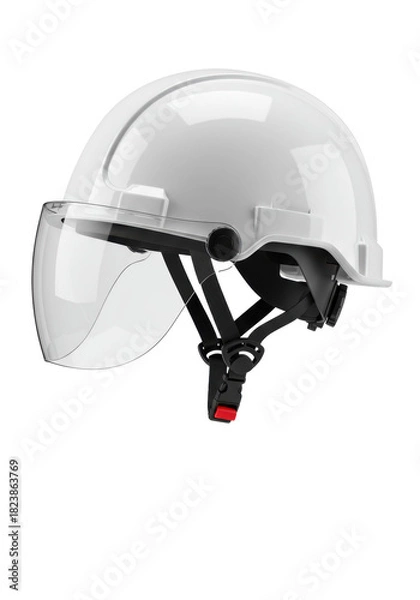 Fototapeta transparent industrial hard hat with a lowered clear visor isolated on a transparent studio background. Concept of occupational safety and ppe