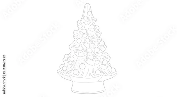 Fototapeta Delicate Line Art of a Classic Christmas Tree with Ornaments and Festive Base