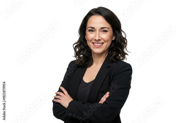 Obraz Confident woman professional headshot smiling with arms crossed transparent background