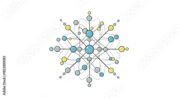 Fototapeta Dynamic abstract geometric structure with interconnected spheres and lines, symbolizing modern technology, complex data networks, and scientific innovation
