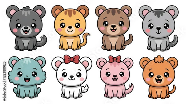 Obraz Cute cartoon bear set kawaii style vector illustration perfect for childrens designs and educational materials