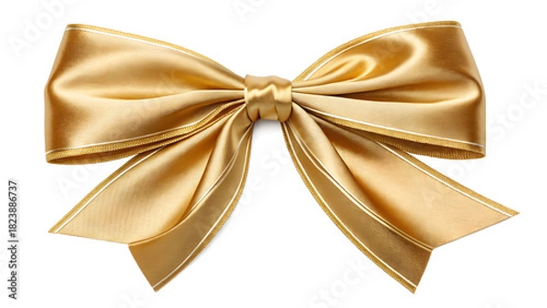 Fototapeta Lustrous gold satin ribbon bow with elegant trim offers a touch of luxury, perfect for festive decorations and gift wrapping projects