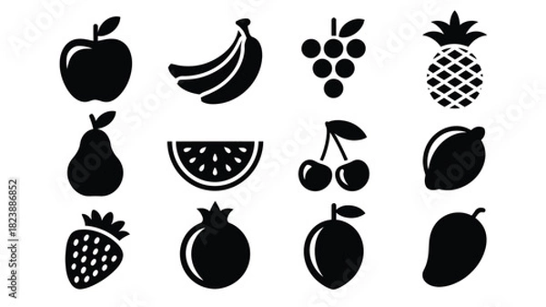 Fototapeta Set of fruit icons simple flat vector design food symbol collection for web and mobile apps isolated on white background