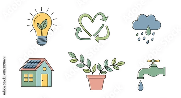 Obraz Environmental Sustainability Icons Renewable Energy, Eco-Friendly Practices, and Conservation Symbols for a Sustainable Future