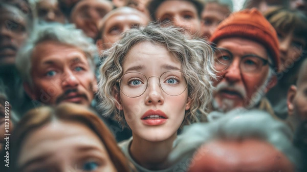 Fototapeta Confused person stands out in a crowd