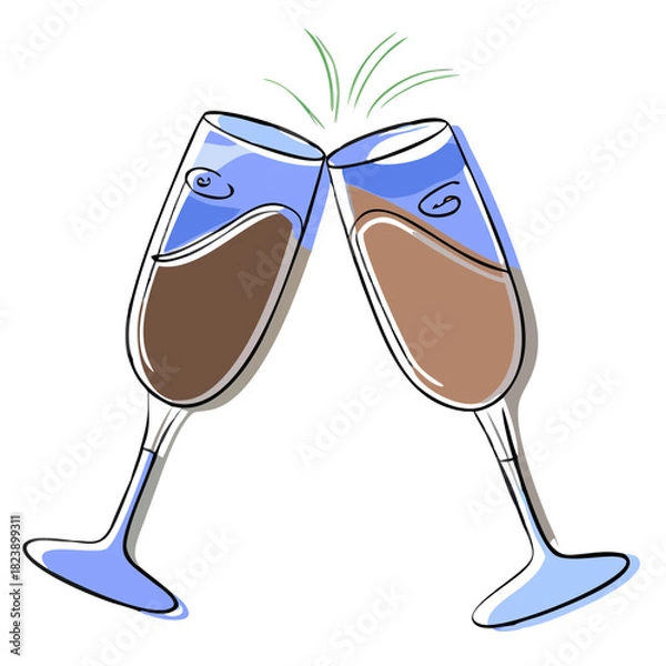 Fototapeta Clinking glasses of champagne with bubbles in celebratory toast  