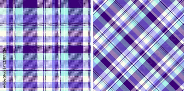 Fototapeta Two vibrant purple  blue plaid patterns. Versatile design for backgrounds, textiles, apparel, and digital art. Classic, timeless,  visually appealing texture.