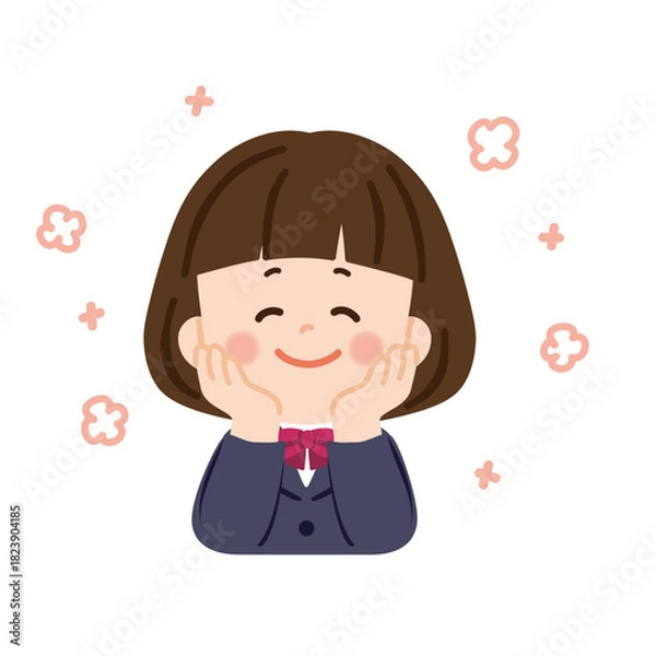 Fototapeta ニコニコ笑顔の頬杖をついた女子生徒　バストアップ