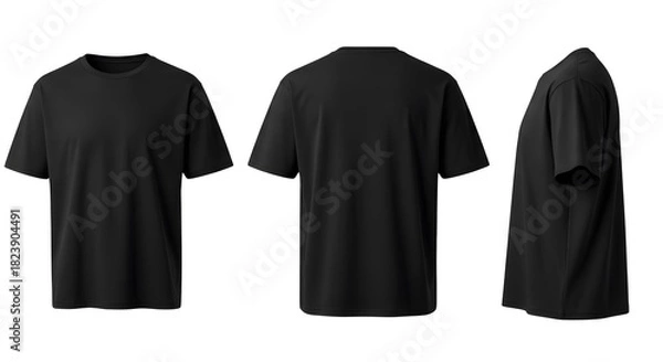 Fototapeta Black oversized t shirt mockup from front back and side isolated on white
