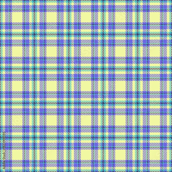 Fototapeta Classic tartan pattern. Seamless check design in blue, yellow, and teal. Ideal for backgrounds, textiles, fashion or holiday themed creative projects.