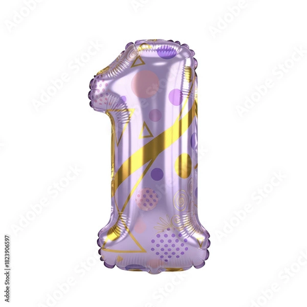 Fototapeta Festive Number One Balloon with Geometric Pattern for Celebrations