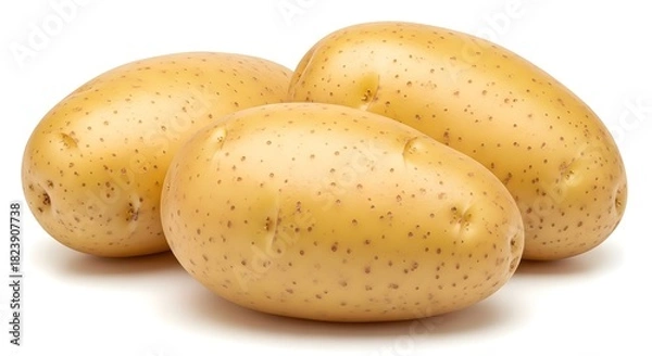 Fototapeta Three fresh raw potatoes isolated on a white background for cooking