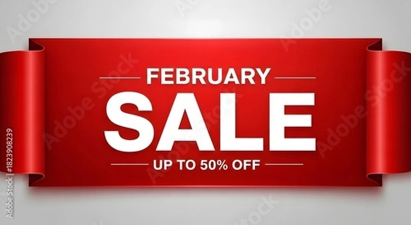 Obraz Illustration of february sale up to 50% off red banner with white text