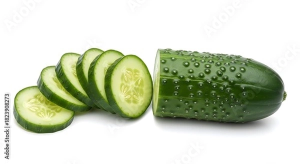 Fototapeta Fresh sliced cucumber on white background healthy eating and diet concept