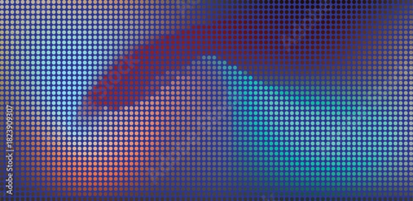 Obraz A visually striking abstract digital artwork featuring a blend of blue, purple, and orange hues with a distinct pixelated grid pattern