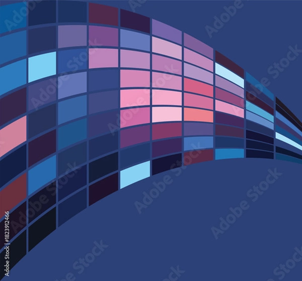 Obraz Abstract wavy mosaic of blue and pink squares on a deep blue background