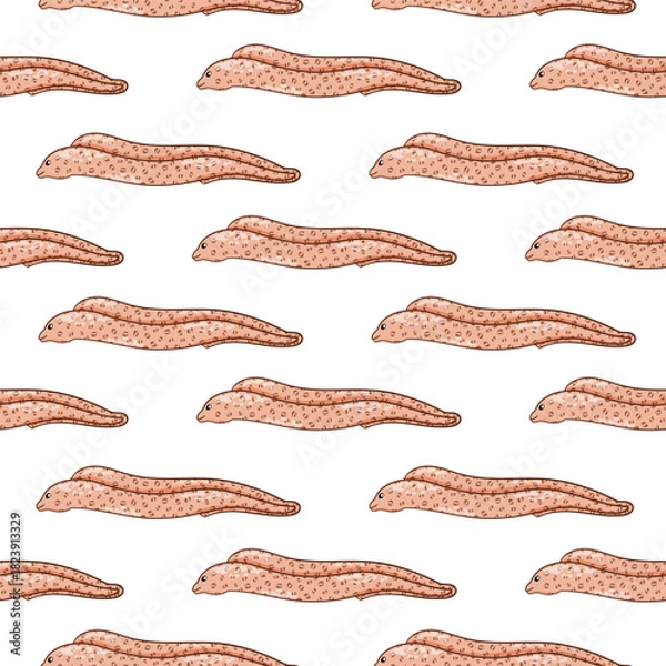 Fototapeta Muraena, moray seamless pattern in cartoon. Design for card, cloth print on a white background.