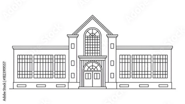 Obraz Architectural line drawing of a building facade detailed vector illustration for blueprints and architectural designs isolated on white