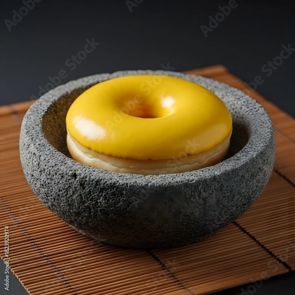 Obraz Indulge in a delicious donut with bright yellow glaze in stylish grey bowl