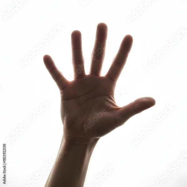 Obraz Open hand reaching out against a bright white background, asking for help