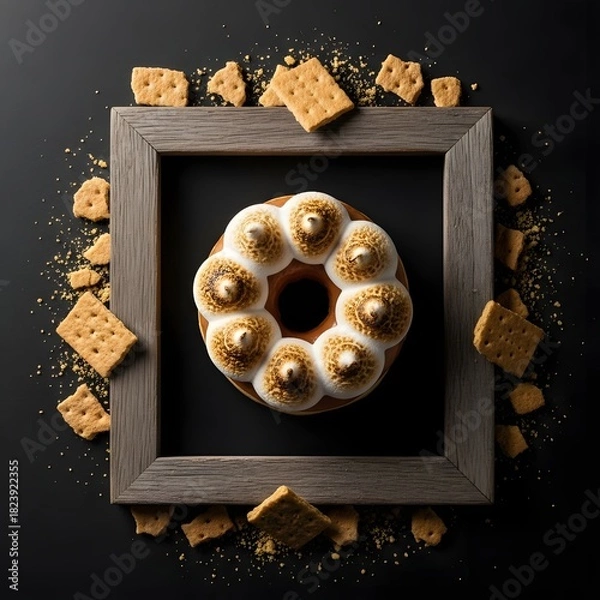 Obraz Delicious s'mores donut with graham crackers, framed on dark surface