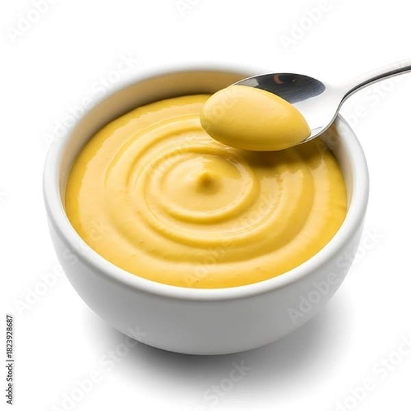 Obraz Creamy Custard in a White Bowl with Spoon.