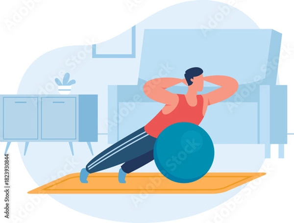 Obraz Man doing home workout with stability ball