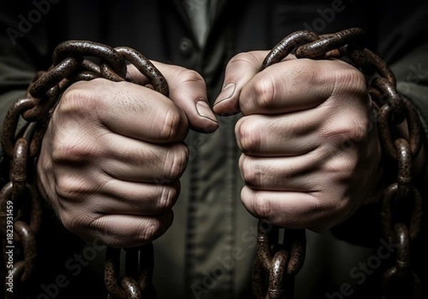 Obraz Chained Hands - A Symbol of Imprisonment and Struggle.