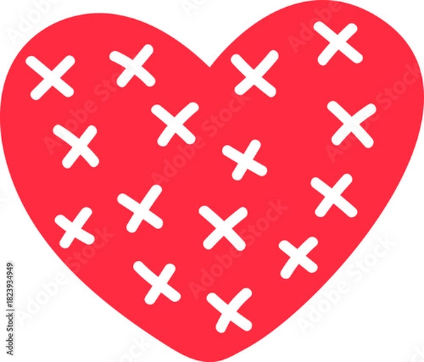 Obraz Red heart shape with white cross stitch pattern