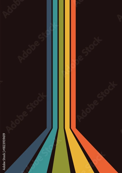 Obraz Retro colorful lines converging forward on dark background