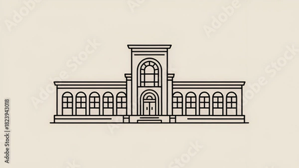 Obraz Minimalist line art illustration of a historic building architectural design suitable for logo design or icon use
