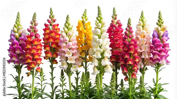 Obraz Vibrant snapdragon flower assortment in full bloom on white